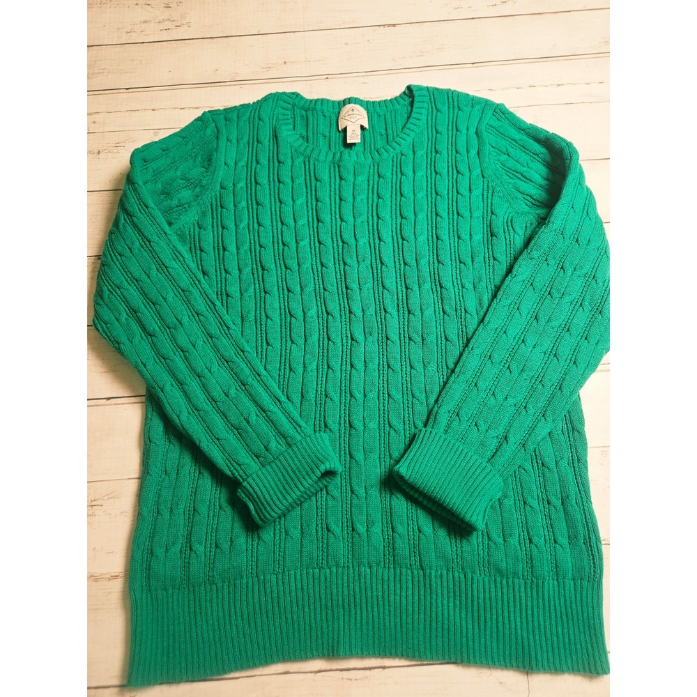 St Johns Bay Emerald‎ Green Cable Knit Cotton Blend Sweater Womens XL